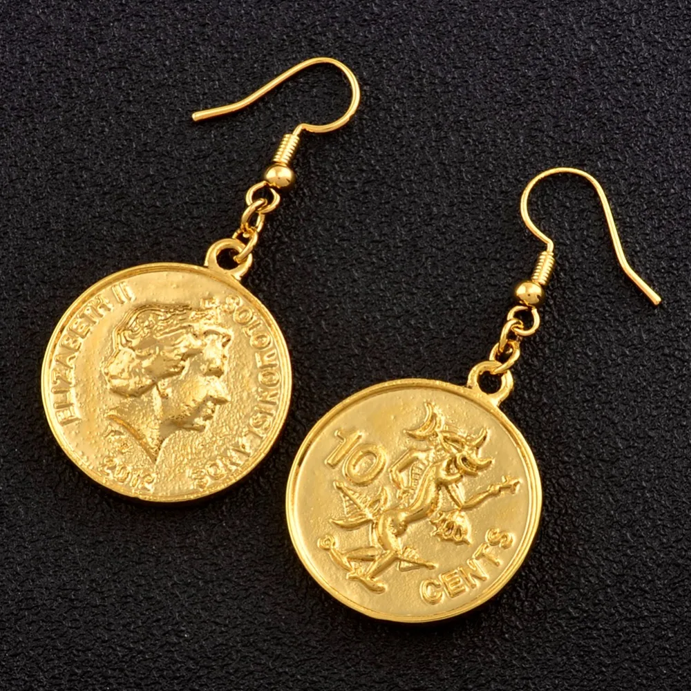 

Anniyo Solomon Islands Coin Earrings for Women Gold Color Copy Coins 10 Cents Jewelry Gifts #010616
