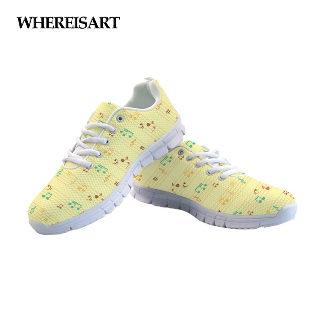 

WHEREISART Sneakers Music Note Pattern Women's Flats Shoes Light Weight Comfortable Mesh Shoes for Ladies Casual Shoes Mujer