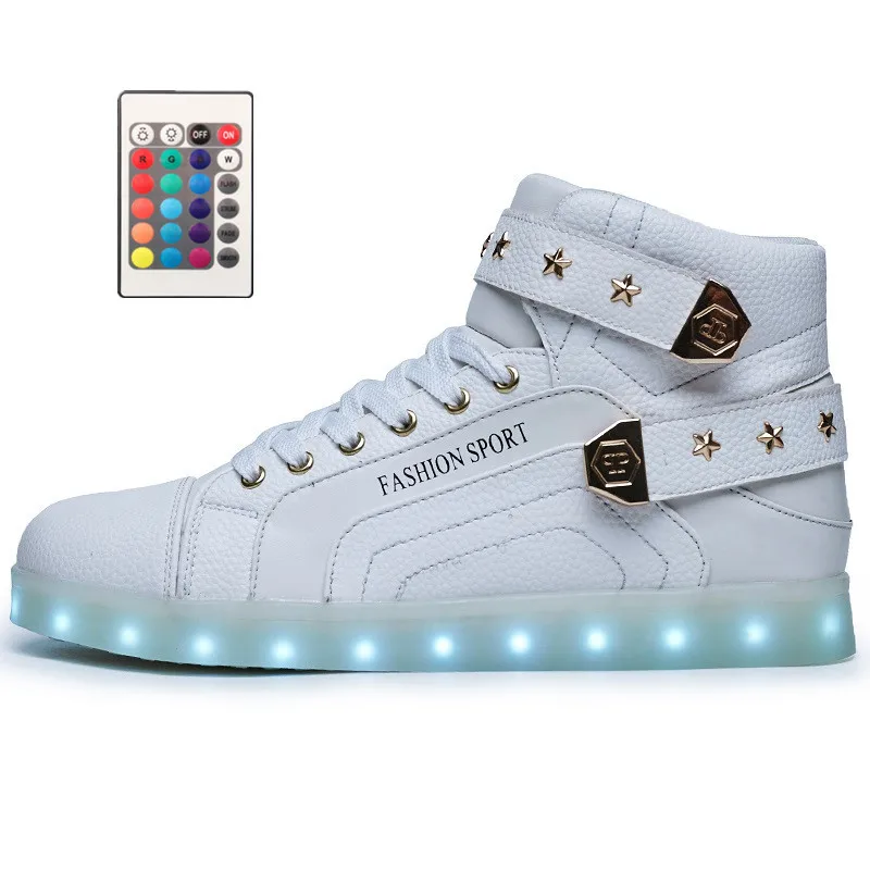 Remote Control High Top Led Shoes Men Light Up Luminous Neon Basket