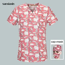 Sanxiaxin стоматология аптека одежда больница Уход Униформа мультфильм печать медицинские хирургические халаты хирургические женские скраб-топ+ крышка+ маска