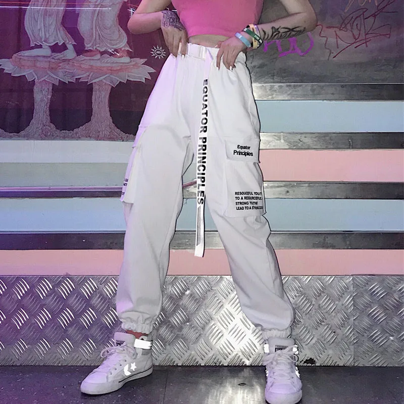 

Spring retro chain black cargo pants women's high waist pants jogging pants loose trousers women's street large size streetwear