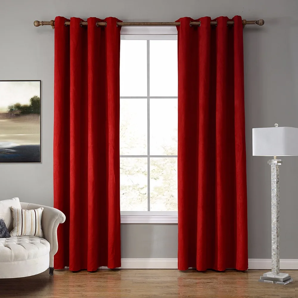 Suede Fabric Thermal Insulated Grommet Curtains for Living Room Bedroom Blackout Darkening Curtain Drapes Red 1 Piece