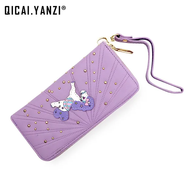 Mujer Carteras Titular Cremallera Muñequera Remaches Caballo Lindo Monederos Qicaiyanzi Largo De Niñas Damas Mujeres XwZ1z4xqR