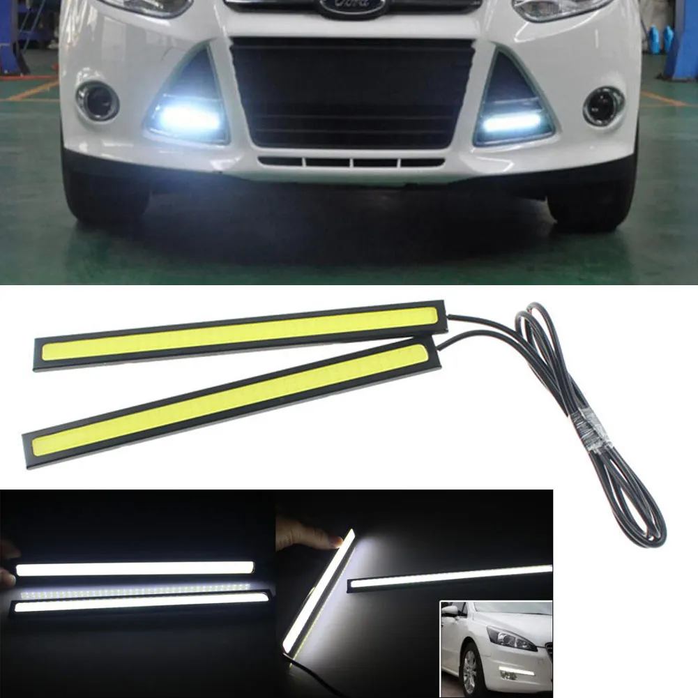 سيارة التصميم 2X مصباح LED فائق الإشراق النهار تشغيل أضواء للماء السيارات سيارة DRL COB ل العالمي سيارة مصباح بار القيادة مصباح الضباب
