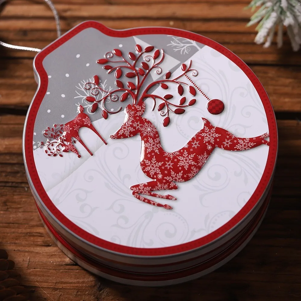 Новогодняя Рождественская жестяная круглая подвеска рождественские украшения для дома украшения коробка конфет Рождественский фестиваль подарок кулон - Цвет: Red Reindeer
