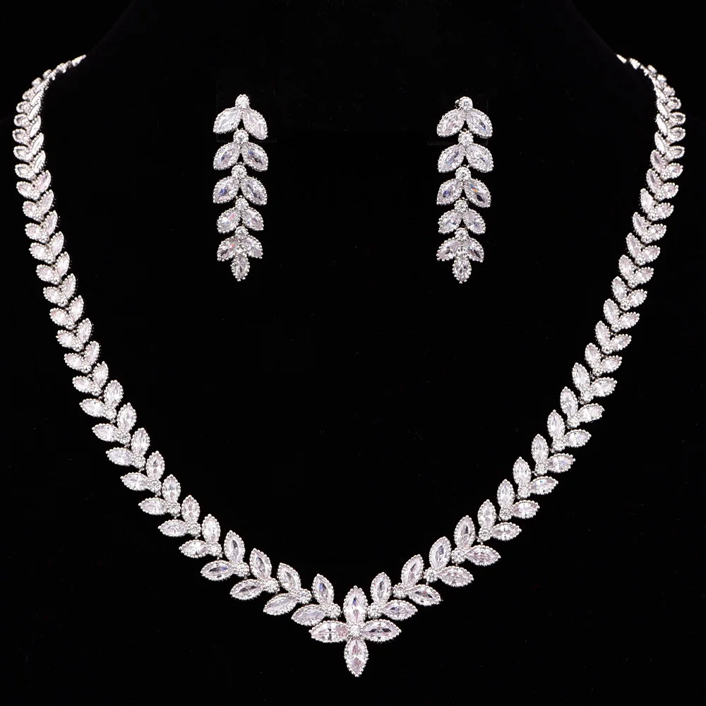 

CZ Statement Necklace Set Ear of Wheat CZ Jewelry Set Gift Box Packing Bridesmaid Necklace Aniversary Gift For Women CZL-6032
