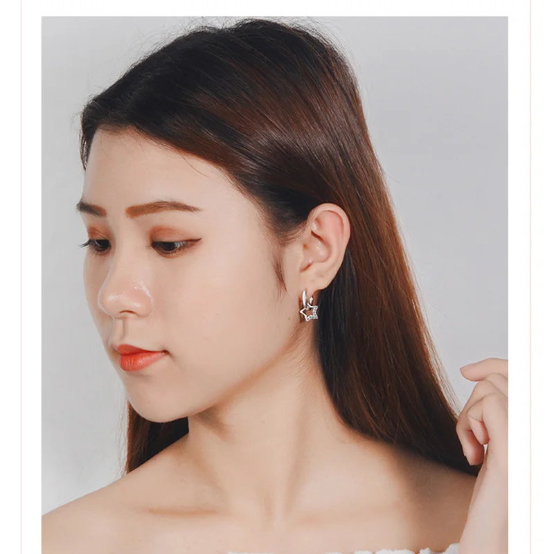 XIYENIKE-실버 컬러 지르콘 스타 주얼리 라운드 모양 귀여운 유행 스타일 귀걸이, 여자 친구 결혼식 연회