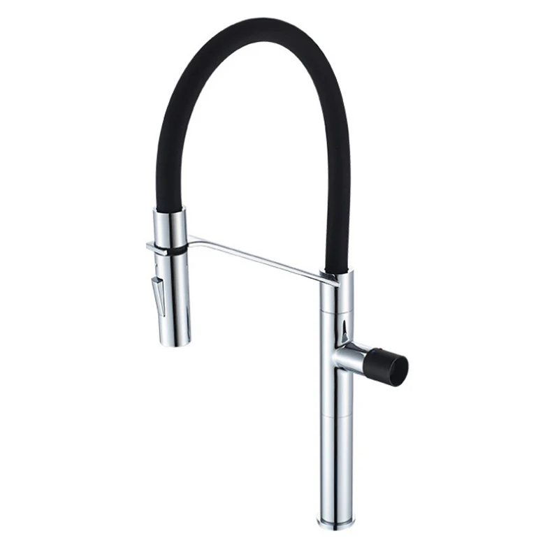 

Copper Kitchen Faucet Washing Pot Washing Pool Fruit Tank Rotary Pull Type Cold and Hot Double Hole Flower Sprinkler Dual-purpos