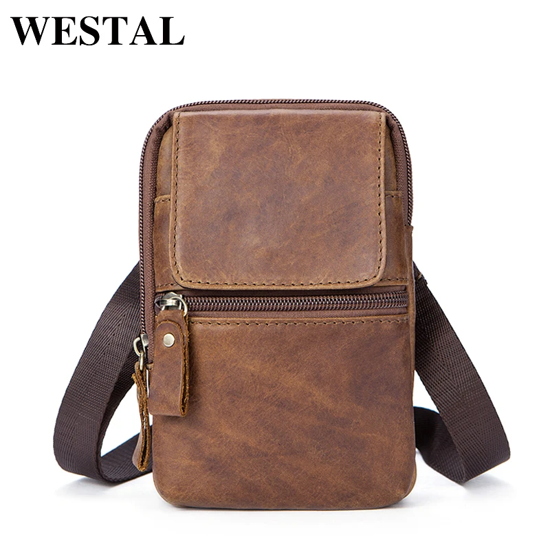 WESTAL Genuine Leather bags belt messenger bag men small waist hip bag for man heuptas waist packs pouch men's Crossbody 1024