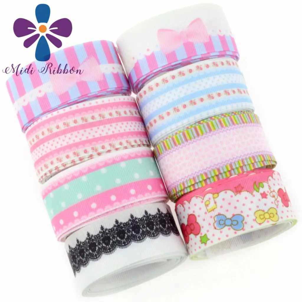 

16mm-75mm Lovely Series Pink Bowknot Dot Star Flower Lace Patterns Printed Grosgrain/Elastic Ribbon DIY Party Decor 50yards/roll