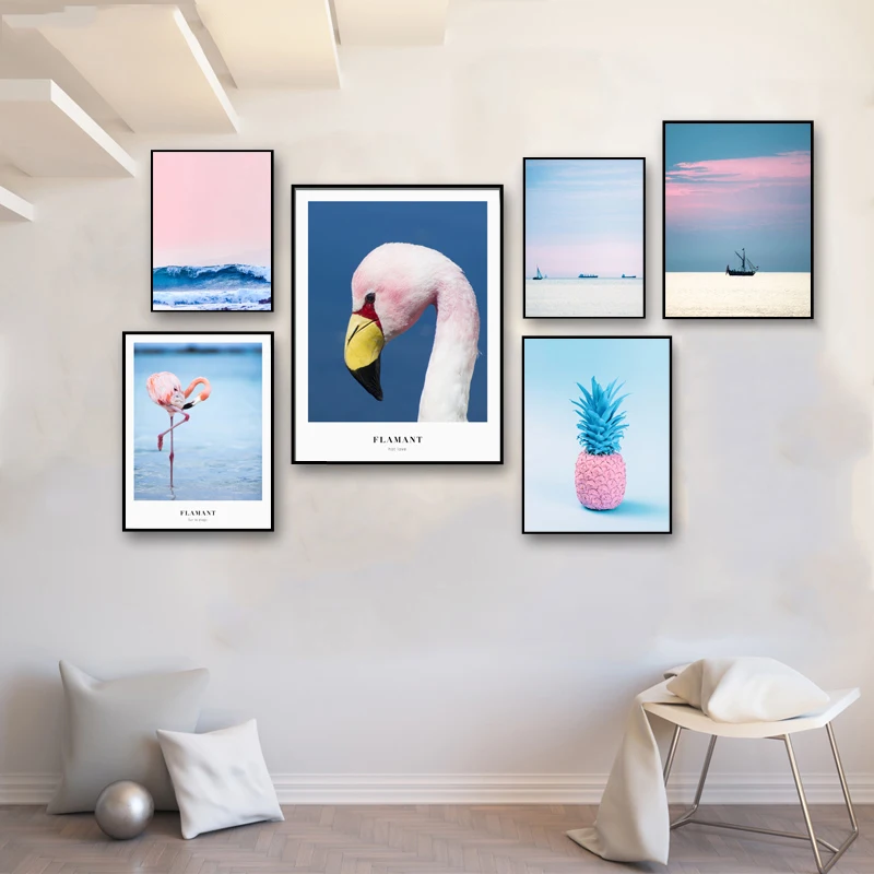 FOOCAME-Flamingo-Rosa-Abacaxi-Praia-Seascape-N-rdico-Cartazes-e-C-pias-Da-Arte-Pintura-em (1)