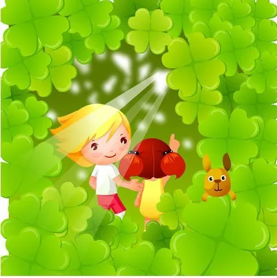 Free Shipping Kindergarten Four Leaved Clover Children &amp Dog Hide And Seek Cartoon Wall Stickers For Kids Rooms Home Decoration | Дом и сад