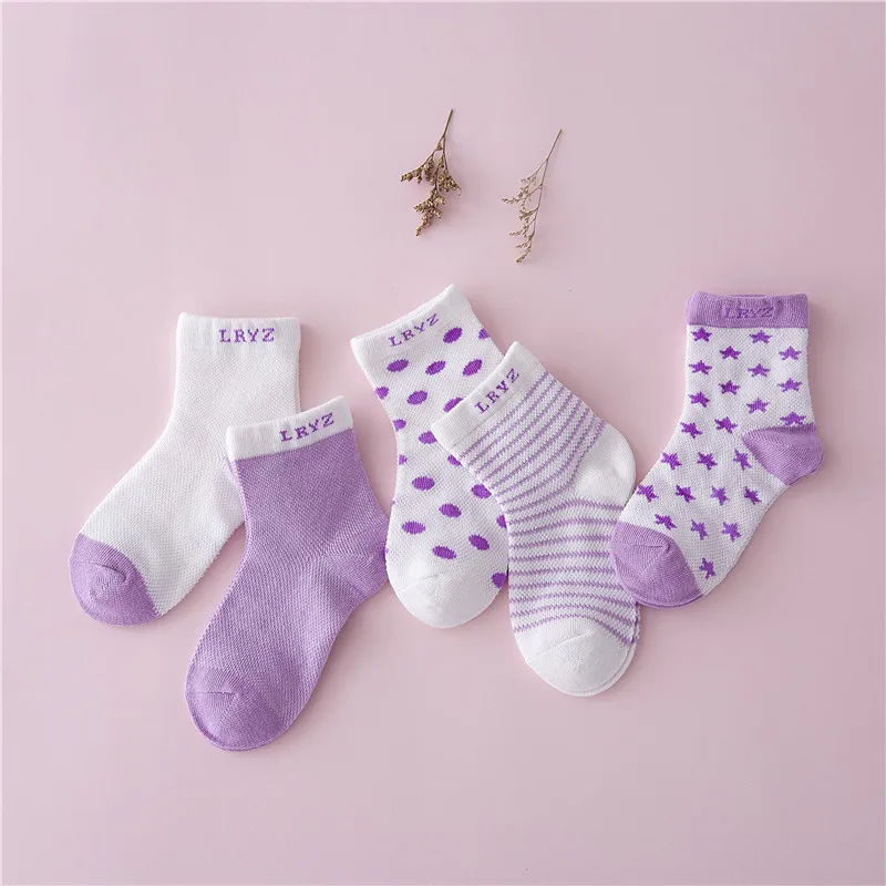 

5 Pair=10 Pcs/lot Baby Socks Neonatal Summer Spring Mesh Cotton Polka Dots Plain Stripes Kids Girls Boys Children Socks 0-6 Year