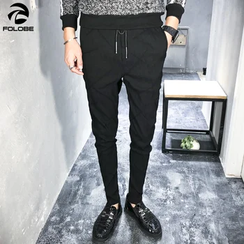 

FOLOBE Strechy Pencil Pant Men Harem Pants Men Pantalones Para Hombre Solid Black Pantalon Homme De Luxe Jogger Pants Men