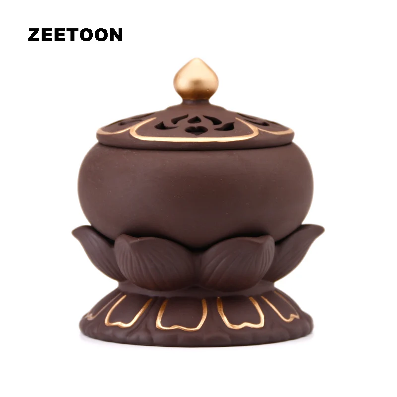 Buddhism Lotus Incense Burner Ceramic Censer Stick Coil Incense Holder Plate Box Vintage