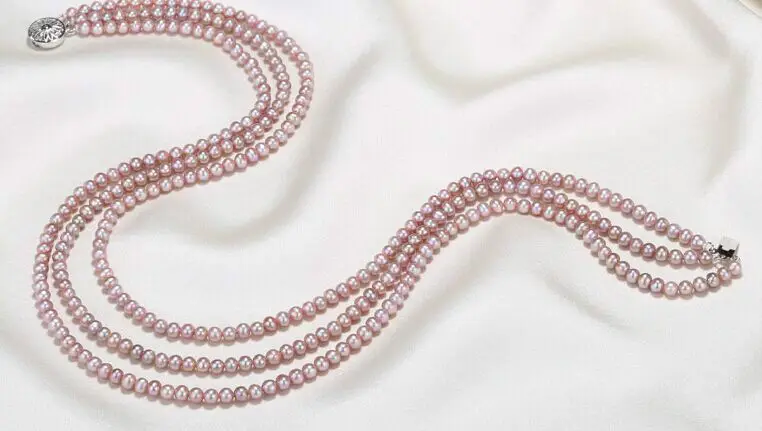 

classic triple strands 7-8mm south sea lavender pearl necklace 18