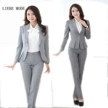 Womens Formal Work Suit Pants Black Grey Ladies Career Dress Suit Set Blazers and Pants Plus Size Uniform Pantsuits S-3XL 4XL