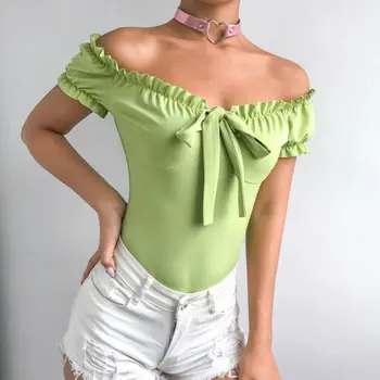 

Women's Off Shoulder Bodysuit Bodysuit Bodycon Jumpsuit Romper LeotardUS New summer sweet jumpsuit with bow