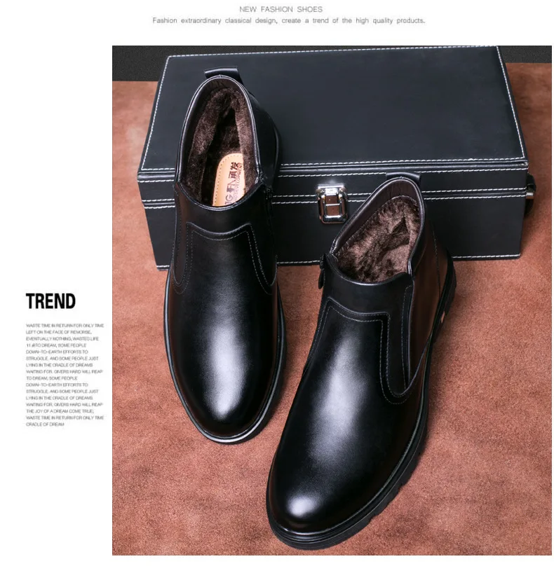 Кожаная обувь для мужчин; коллекция года; Новинка; мужские зимние ботинки; теплые ботинки для отдыха; Мужская обувь в старом стиле; мужская обувь
