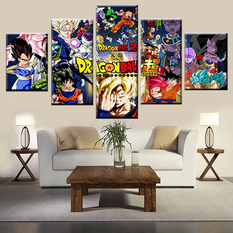 

Home Decoration Wall Art Canvas Poster 5 Pieces Dragon Ball Z Painting Living Room Modular Printing Cartoon Super Sai Goku