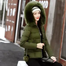 2018 Новая мода с меховыми помпонами женские короткая парка пальто с капюшоном верхняя одежда для женщин зимние куртки Casacos детский зимний