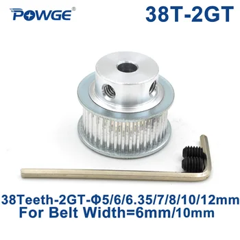 

POWGE 38 Teeth 2GT Timing Pulley Bore 5/6/6.35/7/8/10/12mm for GT2 Open Synchronous belt width 6/10mm small backlash 38Teeth 38T