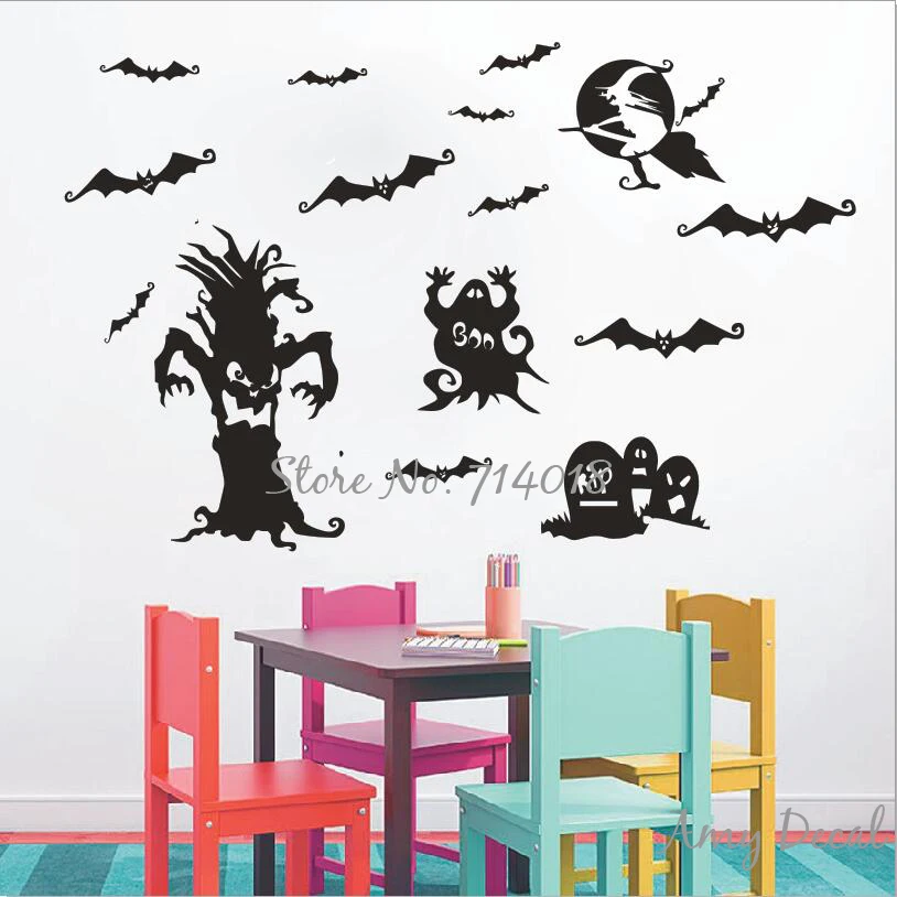 halloween festival wall decal spooky tree tombstones witch wall stickers home interior decor amusement park poster - Spooky Halloween Store halloween festival wall decal spooky tree tombstones witch wall stickers home interior decor amusement park poster - Spooky Halloween Store