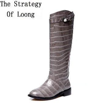 

Embossed Leather Buckle Short Plush Winter Flat Boots Women Spring Autumn Metal Decoration Real Leather Single Boots ZY17102 5