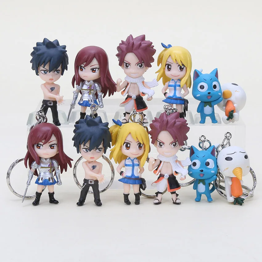 

3-7cm 6pcs/lot Anime Anime Fairy Tail Figure Natsu Happy Lucy Gray Elza Fairy Tail PVC Figure Model keychains pendant Toys