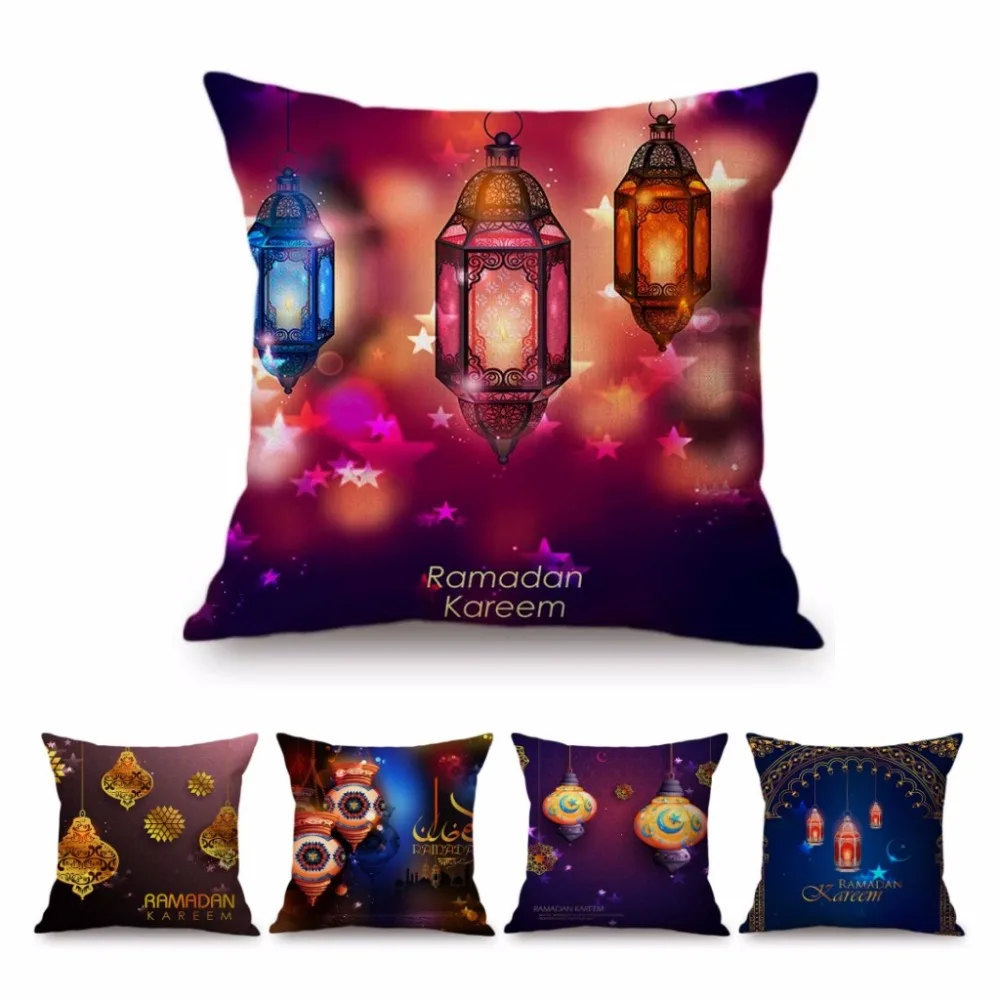 

Islam Art Ramadan Eid Mubarak Decorative Sofa Throw Pillow Case Muslim Mosque Holy Koran Lantern Art Cotton Linen Cushion Cover
