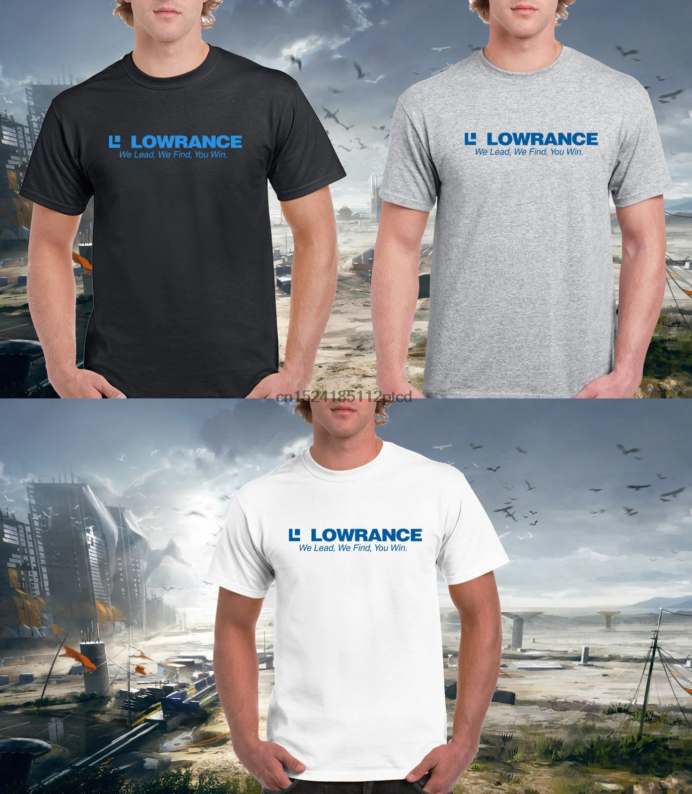 Lowrance Fishing Logo Black T Shirt Grey Tee Mens S 3XLin TShirts