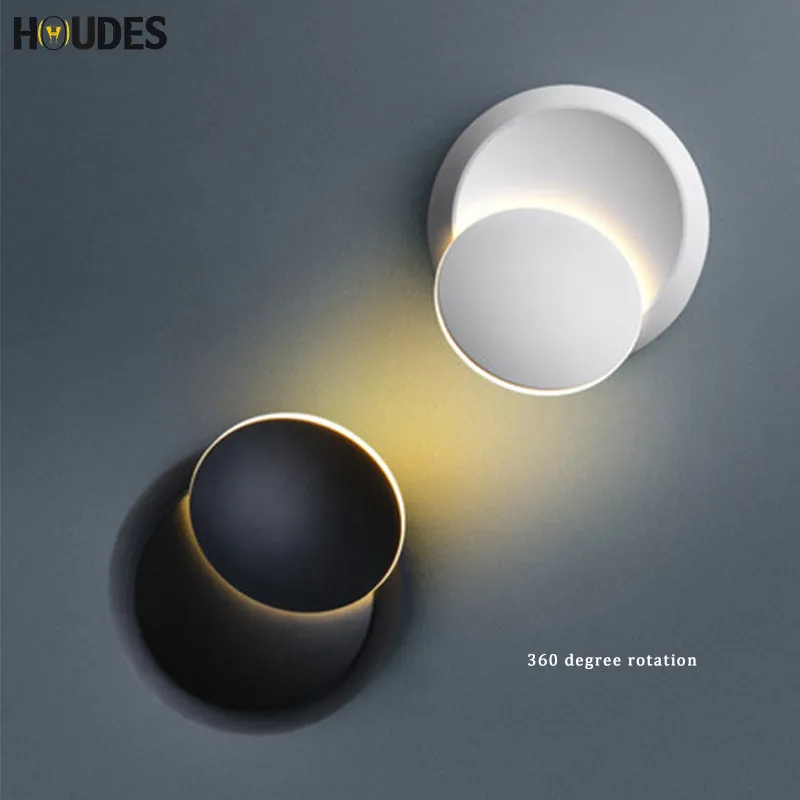 

Modern creative LED wall lamp 360 degree rotation adjustable bedside lamp bedroom stairs aisle lights black white round lamps
