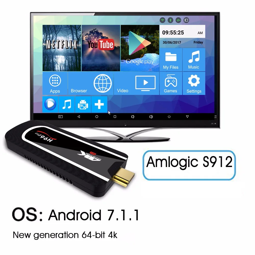 H96 Pro Android tv Stick OS 7,1 Amlogic S912 Восьмиядерный 64 бит BT4.1 2,4G 5G WIFI tv ключ 2G ram 16G 8G rom 1080P 4K HD мини-ПК