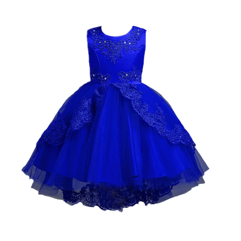 

2-12Y Flower Girl Dress Kids Wedding Dresses Bow Princess Presided Show Clothes Formal Dress Lace