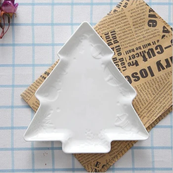 

1pcs Christmas Tree Dishes Ceramic Serving Plate Salad Cake Fruit Dessert Candy Porcelain Platter Xmas Tableware Decoration Pink
