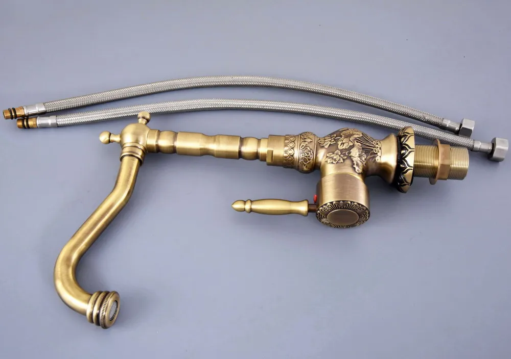 Vintage Retro Antique Brass Single Handle One Hole Bathroom Kitchen Basin Sink Faucet Mixer Tap Swivel Spout Deck Mounted msf128