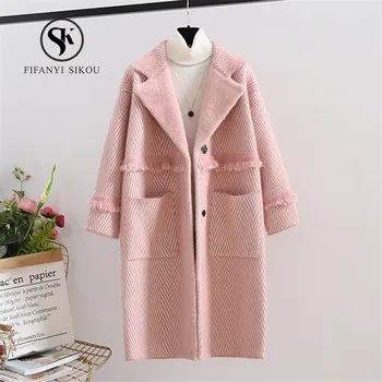 

2019 Winter New Mink Cashmere Long Cardigan Coat Sweater Women Soft comfortable Mink Sweaters Coats Thick warm Outerwear Female