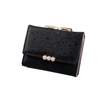 

Aelicy 2019 Women's Fashion Tri-Fold Coin Purse Pearl Wallet Solid Color Card Package Leather Wallet Small Women