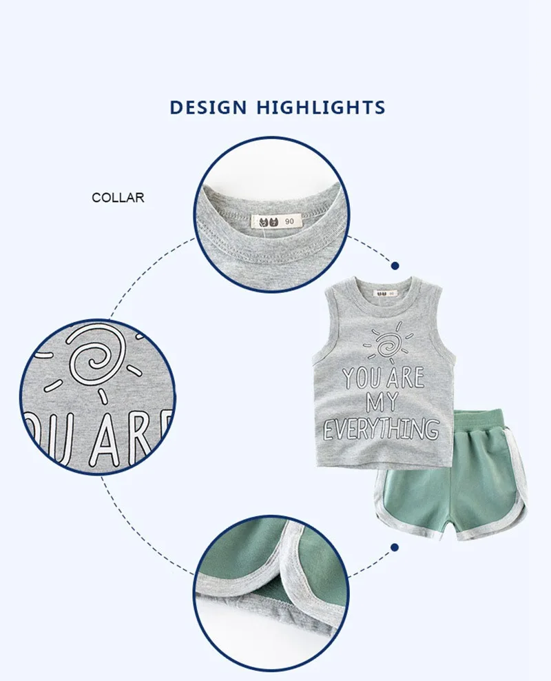 CROAL CHERIE Casual Kids Clothes Cute Toddler Boys Clothes 2pcs Vest and Pants Kids Sets Children Clothing Sets Cotton Summer  (3)