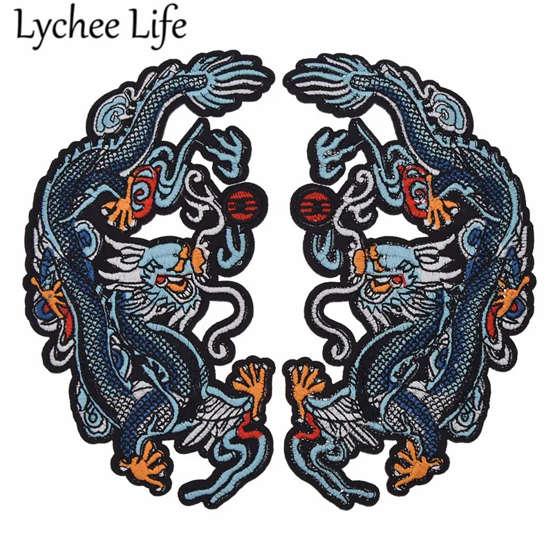 Разноцветные нашивки Lychee Life 2 шт. с вышитыми драконами в китайском стиле ручная