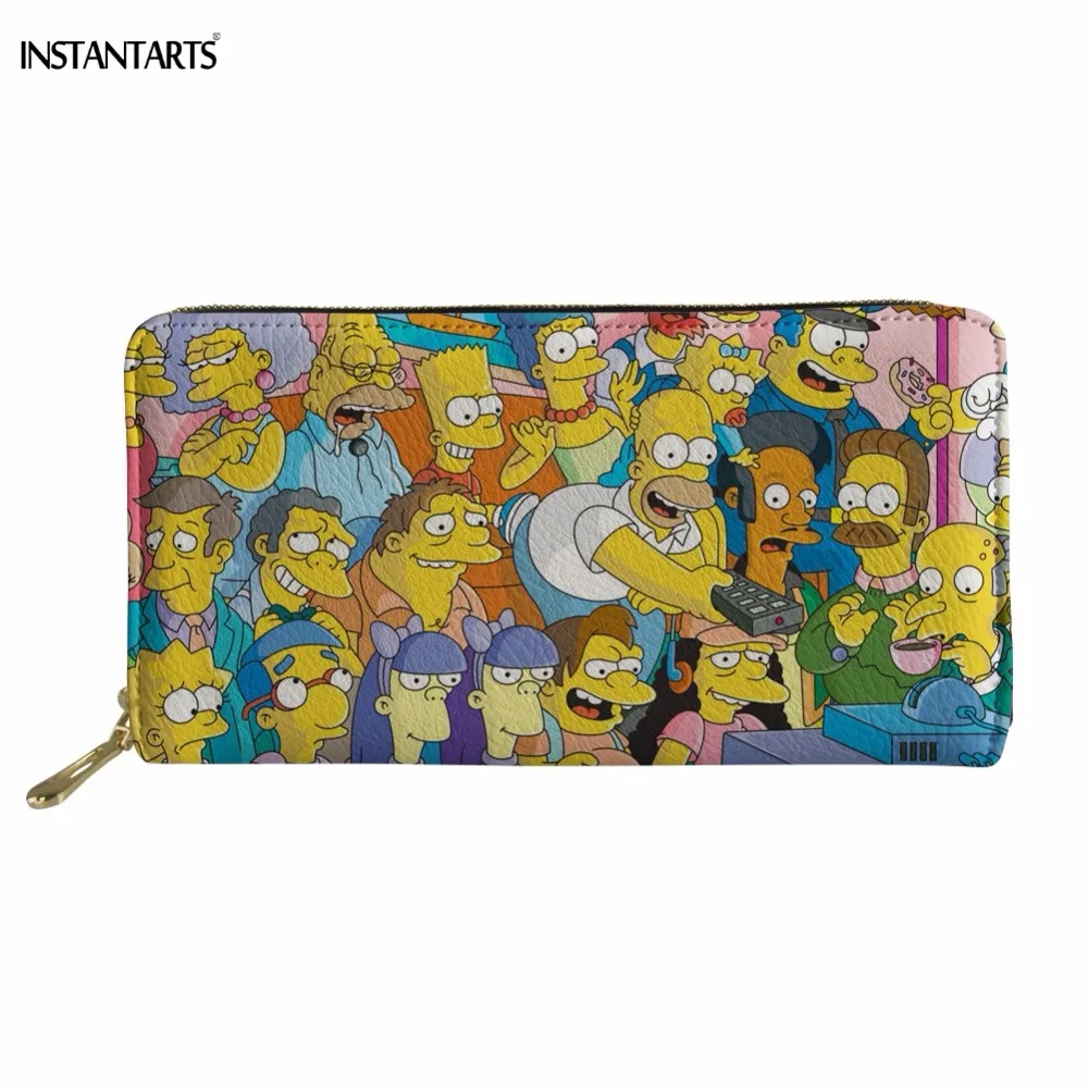 

INSTANTARTS Funny Cartoon Simpsons Print Wallets for Teenager Boys Casual Large Long PU Leather Purse Students Card/Cash Holder