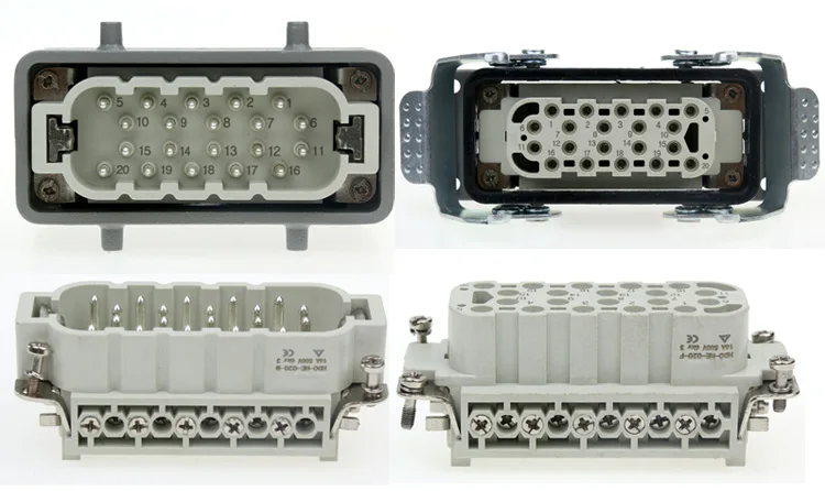 Superior e Lateral Heavy duty Conector Retangular Hdc he 4 e 6 e 10 e 16 e 20 e 24 e 32 e 48 Núcleo Plugue Aviação 16a Industrial à Prova d' Água 15 Conector resistente retangular hdc-he-4 6 10 16