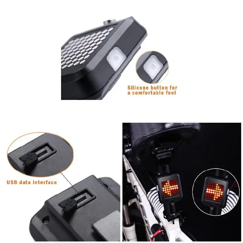 

High USB Rechargeable Bike Tail Light 64 LEDs Bicycle Turn Signal Lights with Intelligent Sensor Brake DOG88