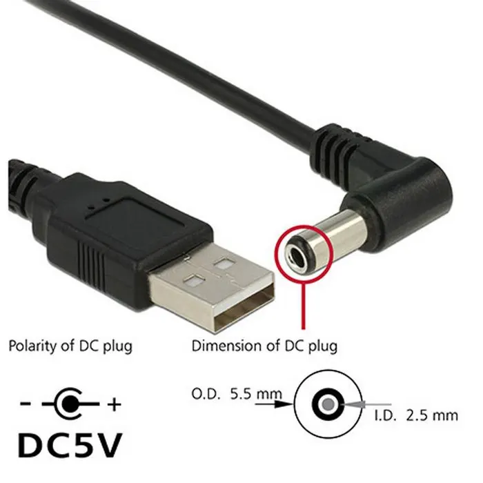 

CYDZ 80cm USB 2.0 A Type Male to Right Angled 90 Degree 5.5 x 2.5mm DC 5V Power Plug Barrel Connector Charge Cable