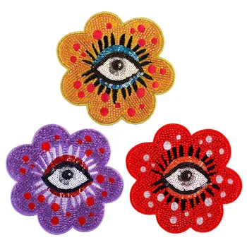 

Fashion Beaded Sun Flower Badges Sequin Eyes Patches Brand Applique Clothes Pants Embroidery Decorated Sewing Supplies 10pieces