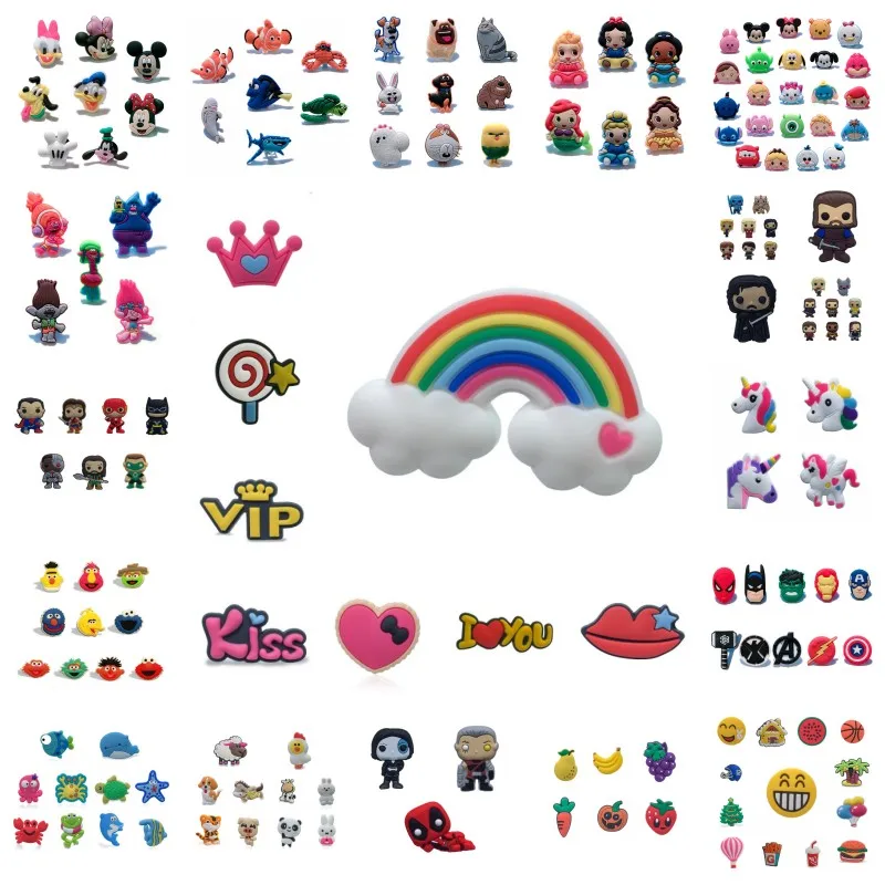 

1000pcs Cartoon Shoe Charms Avengers Unicorns Justice League Game of Thrones Accessory Buckles for Shoes Bands Kids Party Gifts