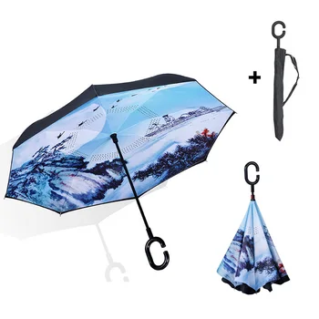 

Windproof Reverse Umbrella For Folding Double Layer Inverted Anti-UV Umbrella Fashion Women Waterproof Sunny And Rainy Umbrellas
