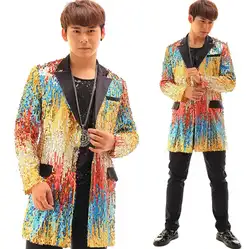 Модные многоцветные блестка пиджак мужчины новейшая модель пальто конструкции костюм мужские костюмы для Мужская куртка певица Танцы