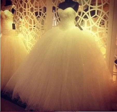 

2016 Hot New Custom Made Real Sample Tulle With Full Beading Sweetheart Ball Gown Wedding Dresses Bridal Gown