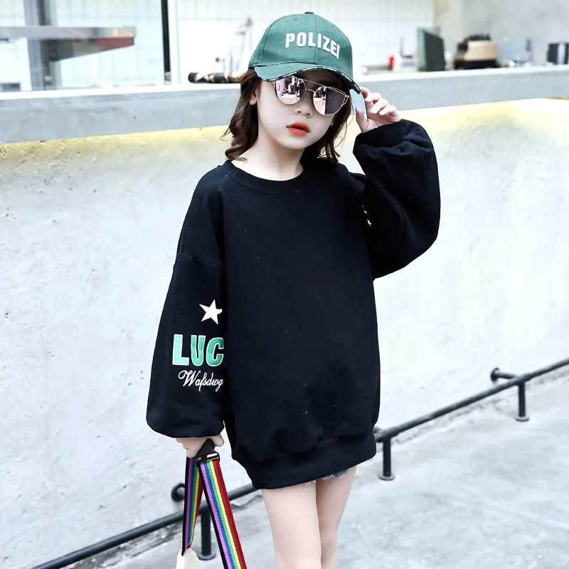 

Puckcovi Girls clothing 2018 autumn sweatshirts Kids casual loose cotton pullover Children bat-sleeve sweatshirt Age for 3-13 y
